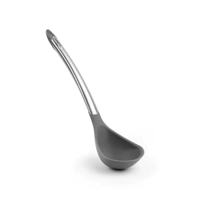 CUISIPRO Schopfkelle in elegant gray, 31 cm, with a sturdy handle and flexible silicone head for cooking and stirring.