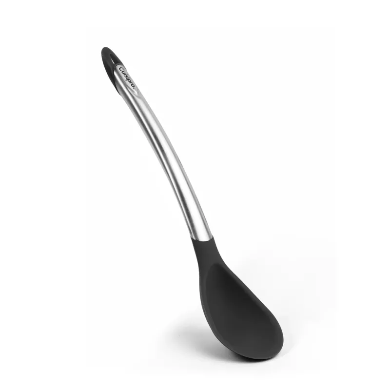 Black CUISIPRO Elegance cooking spoon, 30.5 cm long, with a sleek design for stirring and serving in the kitchen.