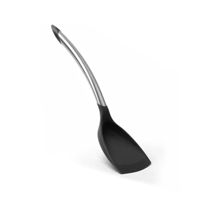 CUISIPRO mini black wok-wender, 31.5 cm, with long handle and flexible spatula head for cooking and stirring.
