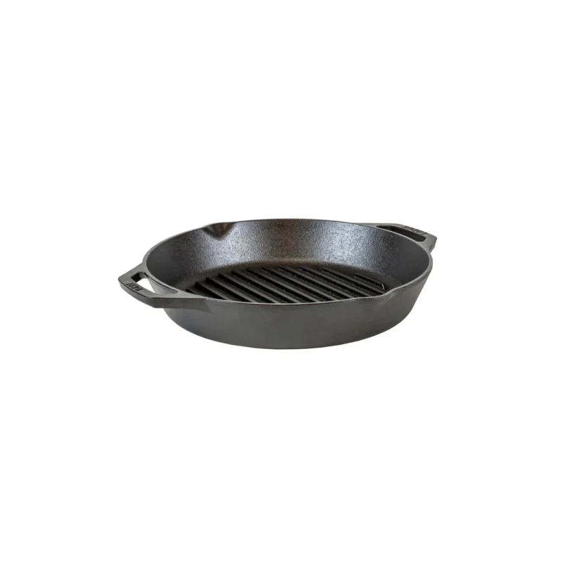 Lodge Classic black double-handle grill pan with 30.5 cm diameter, suitable for outdoor and indoor grilling.