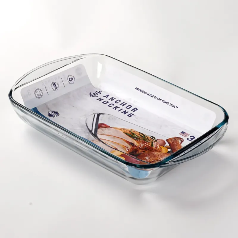 Anchor Hocking Essentials 3L baking dish, rectangular glass Auflaufform for oven use, clear and durable for cooking and baking.