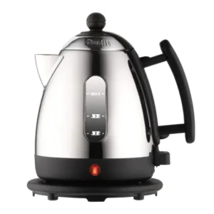 Black DUALIT Mini Wasserkocher with 1-liter capacity, compact electric kettle with sleek design.