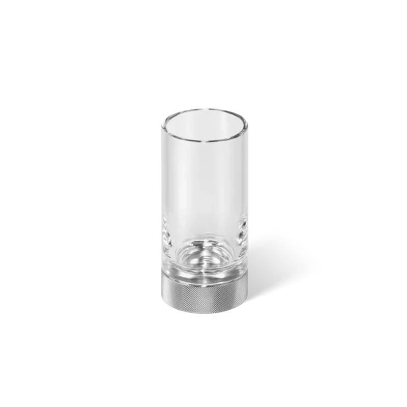 Eleganter Zahnputzbecher in Chrom-Finish mit klarem Kristallglas, ideal für moderne Badezimmergestaltung