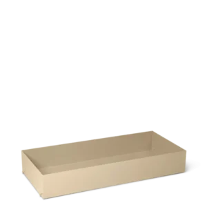 Punctual Shelf Box in cashmere, shallow rectangular tray with raised edges