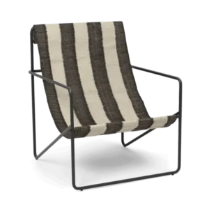 Desert Lounge Chair in black with off-white and chocolate striped seat