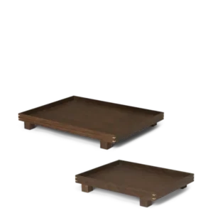 Bon Wooden Tray gift set in smoked oak, large and small footed trays