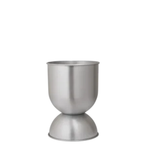 Hourglass Pot in brushed aluminium, small, with domed base and rounded top