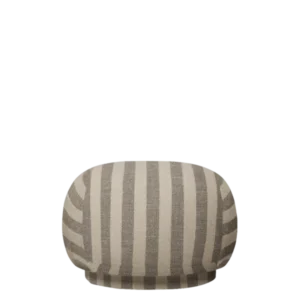 Rico Pouf in Louisiana sand/off-white stripes, rounded upholstered shape