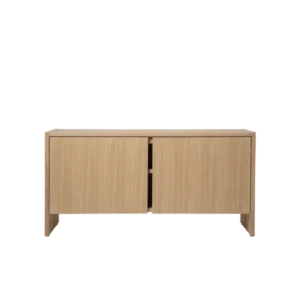 Parcel Hallway Cabinet, low, in natural oak with two hinged doors closed