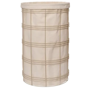 Fio Laundry Basket in cashmere with natural canvas bag in a wire frame