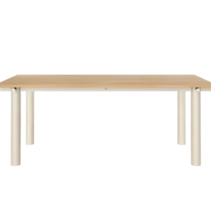 Atura Dining Table in light cashmere with natural oak veneer top and round legs