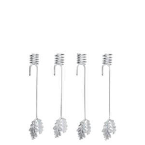 Oak Leaf Christmas Tree Candle Holders in silver, set of 4 with coiled holders