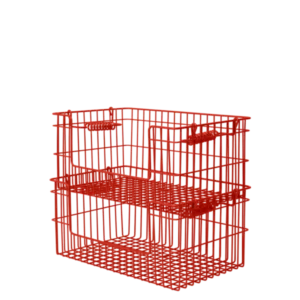 Cala Open Stackable Basket in poppy red, set of 2 stacked wire baskets with spiral handles