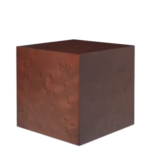 Burl Cube Side Table in dark stained burl, seen from the corner