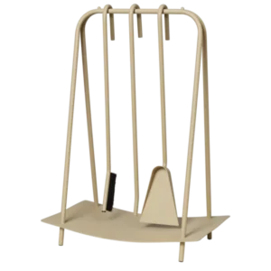 Port Fireplace Tools in cashmere, brush and shovel hanging on a stand