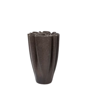 Dedali Vase large in dark brown with looping labyrinth top and fluted sides