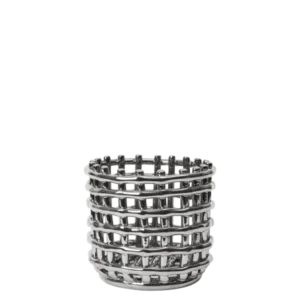 Ceramic Basket in silver, small, with open woven sides