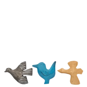 Bird Hand-carved Magnets set of 3 in multi, grey, blue and unpainted birds