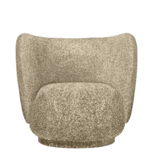 Rico Lounge Chair in Poppy Velvet, butter/black speckled upholstery