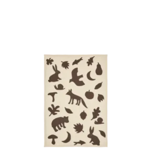 Lunden Blanket in off-white with dark chocolate appliqué animals and leaves