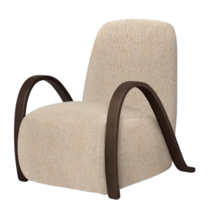 Buur Lounge Chair in Vanir off-white/honey with curved dark armrests