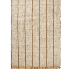 Athens Stripes Rug in natural/off-white, woven jute with vertical stripes and fringed ends