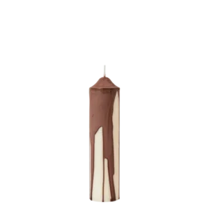 Dryp Pillar Candle small in dark chocolate, dripped colour over an off-white base