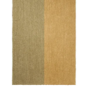 Pila Linen Throw in khaki/aged gold, two-tone colour block with fringed edges