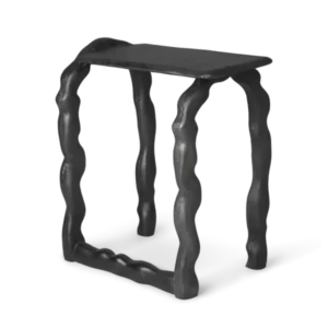 Rotben sculptural piece in black, stool with wavy organic legs and flat top