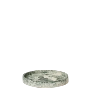 Mist Round Tray in emerald off-white with swirled marbled surface