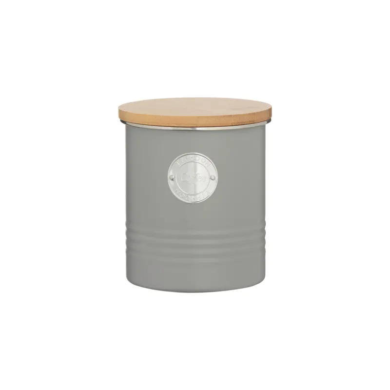 Typhoon Living Collection 1L pastel gray coffee storage container with airtight lid for kitchen organization.