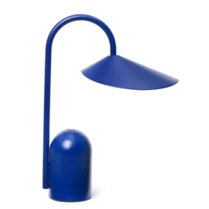 Arum Portable Lamp in bright blue with curved handle and tilted shade