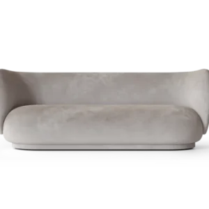 Rico 3-seater Sofa in concrete faded velvet with curved back and rounded seat