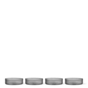 Ripple Serving Bowls in smoked grey, set of four ribbed glass bowls in a row