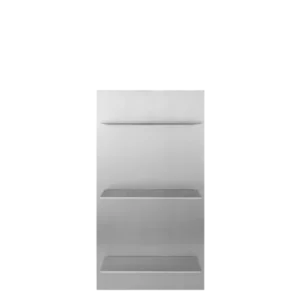 Lager Wall Shelf triple small in aluminium with three shelves on a backing panel