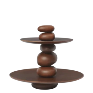 Pebble Dessert Stand in dark brown, two tiers on a stacked pebble-shaped stem