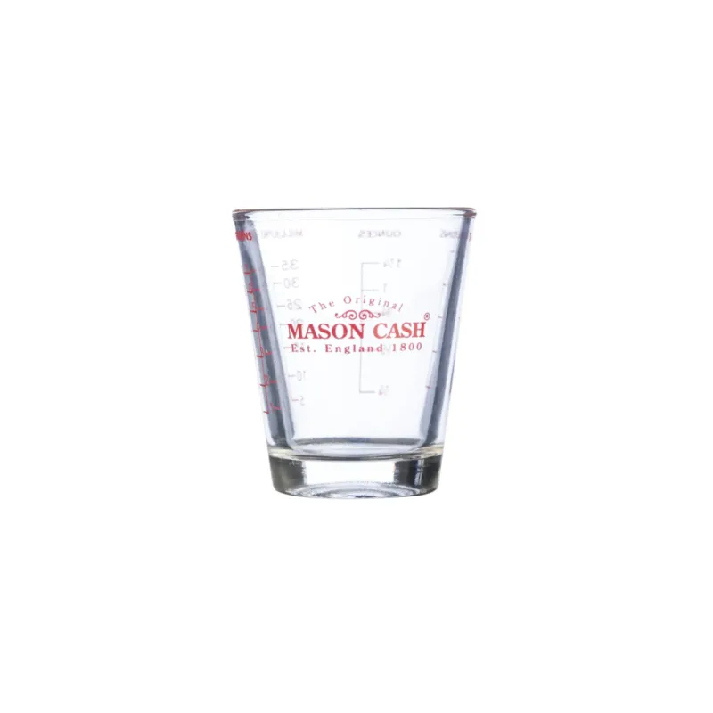 Mini glass measuring cup with 35 ml capacity by MASON CASH, showing clear measurement markings and a compact design.