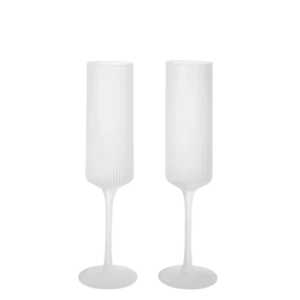 Ripple Champagne Flutes in frosted, set of 2 with ribbed bowls and slim stems