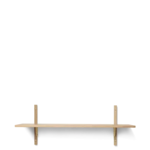 Sector Shelf single wide in natural oak with brass brackets, wall mounted