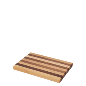 Stribe Cutting Board Bold in walnut and oak with striped surface, seen at an angle