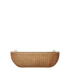Braided Wall Pocket in natural, curved woven basket with hanging loops