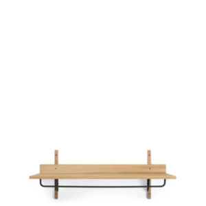 Sector Rack Shelf in natural oak with black brass hanging rail