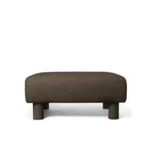 Dase Ottoman in dark brown soft bouclé with upholstered cylindrical legs