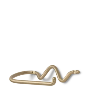 Curvature Toilet Paper Holder in brass with wavy bent form, seen at an angle
