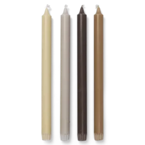 Pure Candles set of 4 in Calm Blend, tapered candles in beige, grey, dark brown and brown