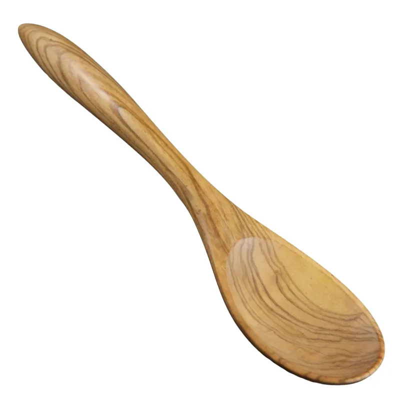 BÉRARD TERRA olive wood spoon, 33 cm long, with a smooth handle and natural wood grain, ideal for kitchen use.