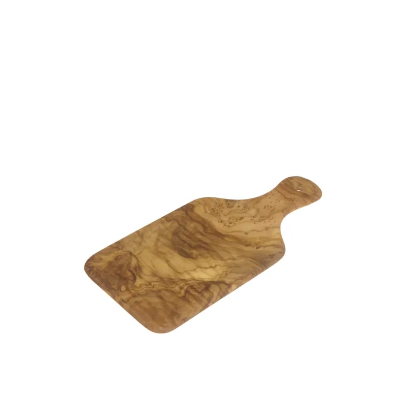 BÉRARD olive wood cutting board with handle, natural wood grain, rectangular shape, ideal for kitchen prep and serving.