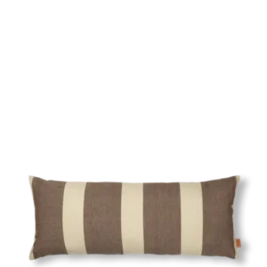 Strand Cushion in carob brown and parchment, wide striped rectangular cushion