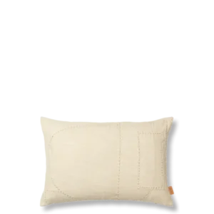 Darn Cushion in natural, rectangular with patchwork panels and hand stitching
