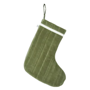 Vari Quilted Christmas Stocking in khaki velvet with white band and hanging loop